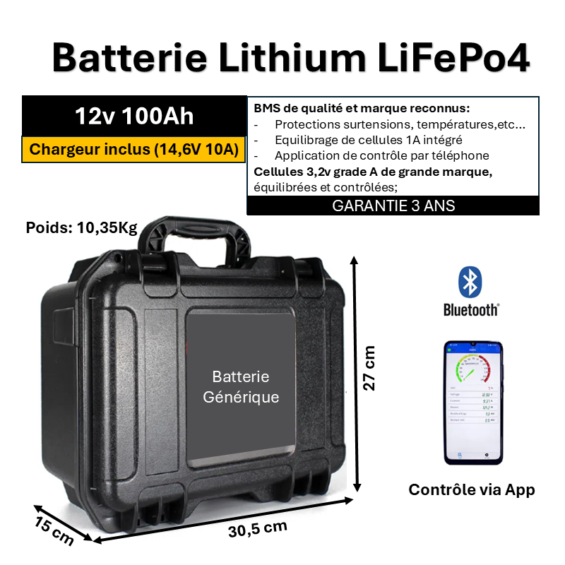 Batterie générique 12V 100A avec fonction Bluetooth