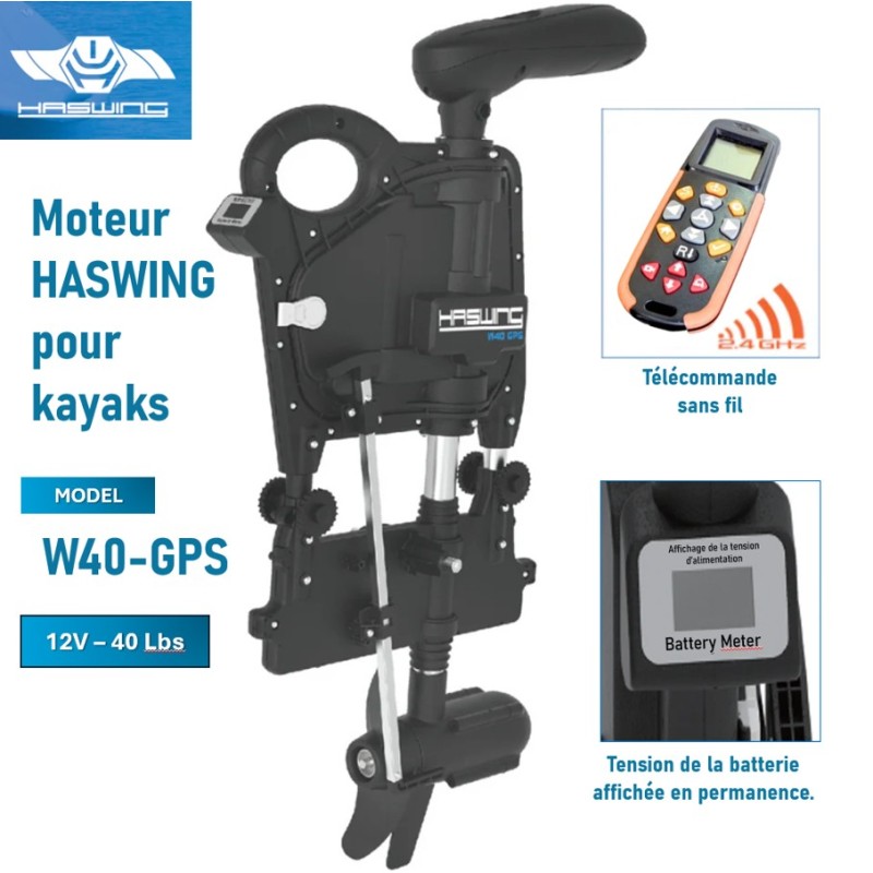Moteur électrique kayak HASWING W40 GPS 40 Lbs 12V - Ancrage GPS & Télécommande sans fil